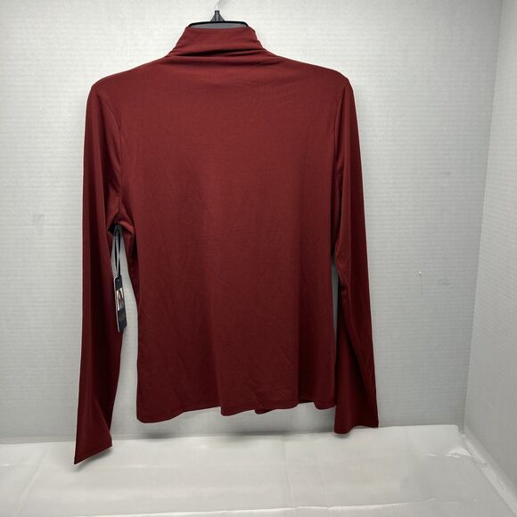 Rachel Roy Mock Tee Gathered-Front Top LS Burgundy Womens Size M NWT - Picture 5 of 5